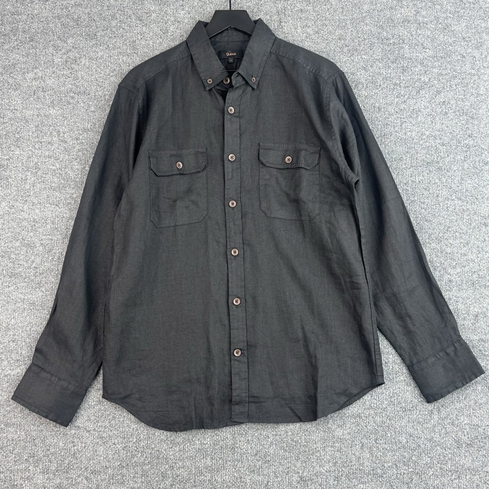Quince Utility Shirt Mens L Black European Linen Long Sleeve Button Up Workwear